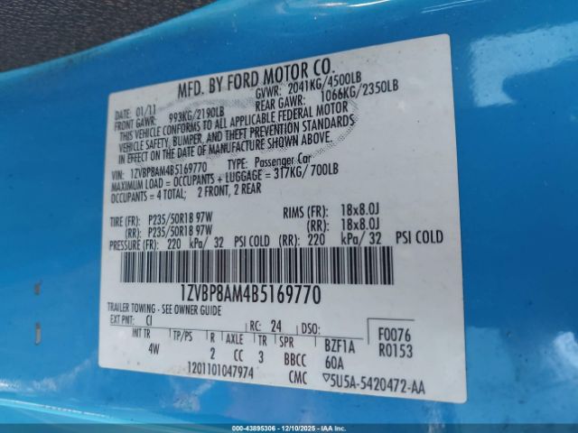 2011 FORD MUSTANG 1ZVBP8AM4B5169770 Photo 8