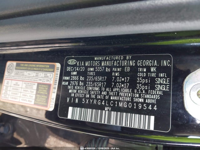 5XYRG4LC1MG019544 KIA SORENTO LX