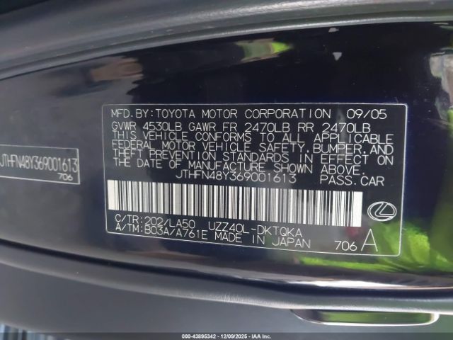 2006 LEXUS SC 430 JTHFN48Y369001613 Photo 8