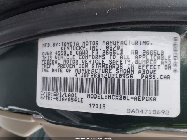 Aukcja sprzedaży 2002 Toyota Avalon Xls, vin: 4T1BF28B42U210956, numer aukcji: 43895396