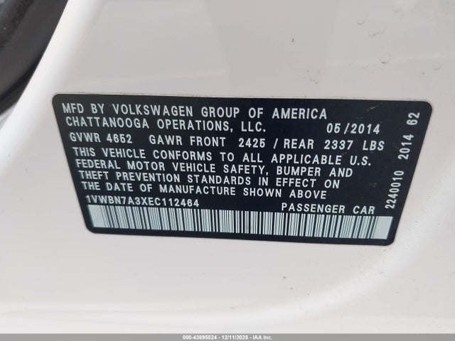 Volkswagen Passat 2.0l Tdi Se 2014 1VWBN7A3XEC112464 Image 9