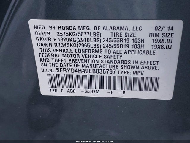 43895609 :رقم المزاد ، 5FRYD4H49EB036797 vin ، 2014 Acura Mdx Technology Package مزاد بيع