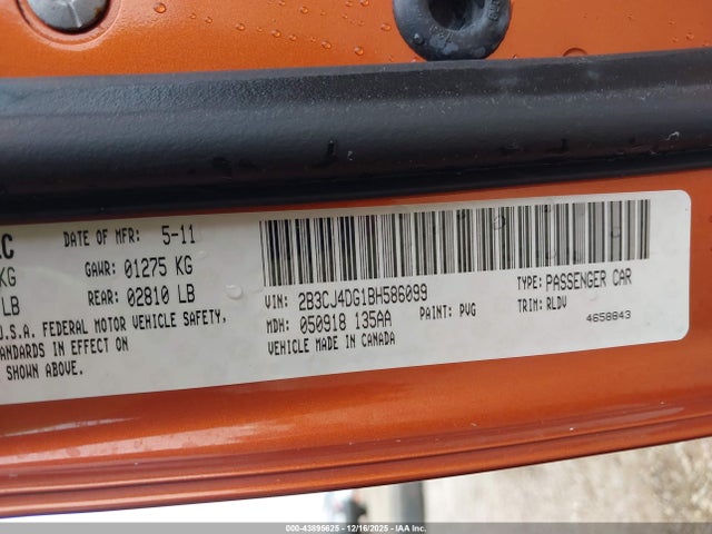 Продаж на аукціоні авто 2011 Dodge Challenger, vin: 2B3CJ4DG1BH586099, номер лоту: 43895625