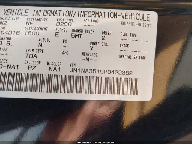 43895624 :رقم المزاد ، JM1NA3519P0422882 vin ، 1993 Mazda Mx-5 Miata مزاد بيع