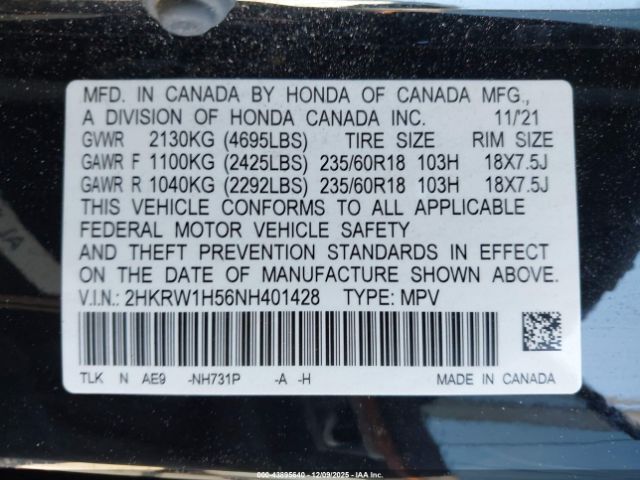 2022 HONDA CR-V 2HKRW1H56NH401428 Photo 8