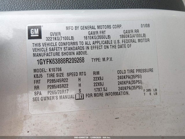 2008 CADILLAC ESCALADE 1GYFK63888R209268 Photo 8