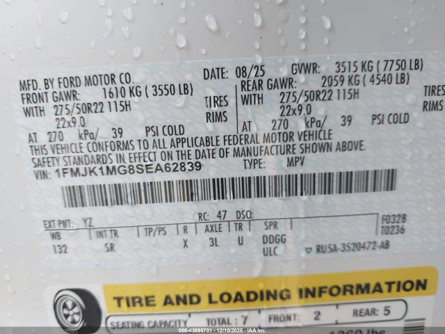 1FMJK1MG8SEA62839 Ford Expedition Platinum Max