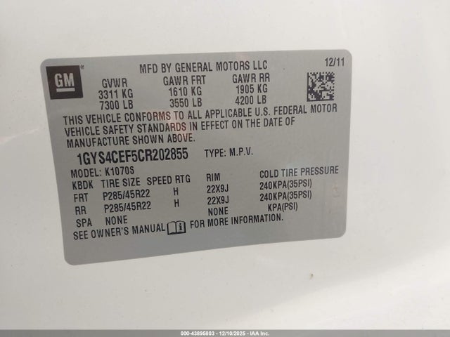 2012 CADILLAC ESCALADE 1GYS4CEF5CR202855 Photo 8