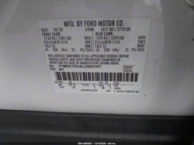 2020 FORD EXPLORER 1FMSK7DH4LGB90307 Photo 8