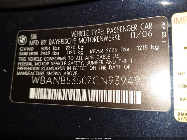 2007 BMW 550I WBANB53507CN93949 Photo 8