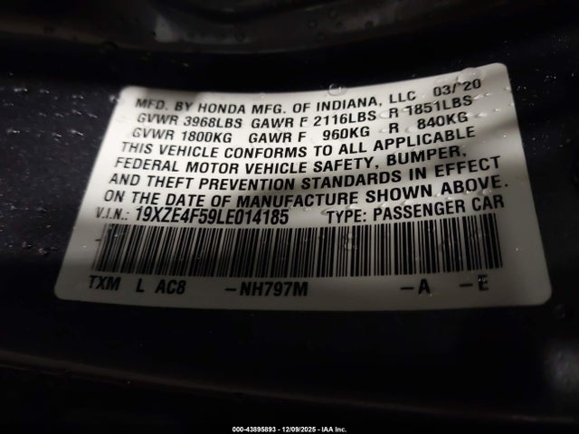 Honda leb6 2020 19XZE4F59LE014185 Image 9