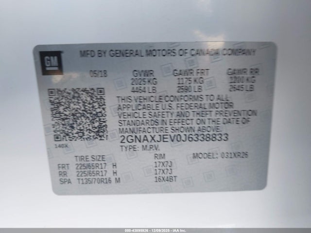 Chevrolet EQUINOX LT 2018 2GNAXJEV0J6338833 Image 9