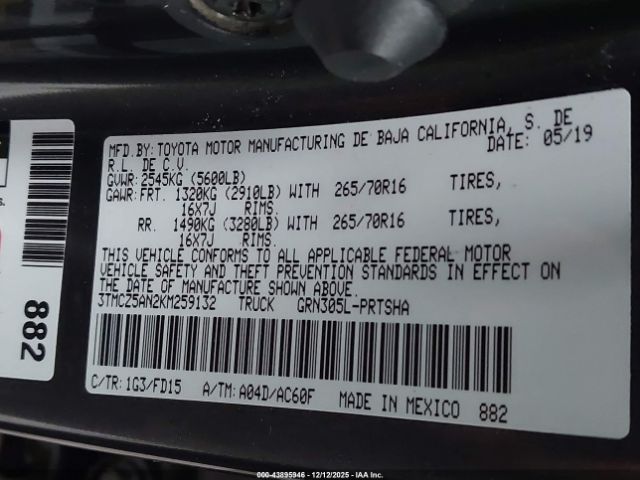 2019 TOYOTA TACOMA 3TMCZ5AN2KM259132 Photo 8