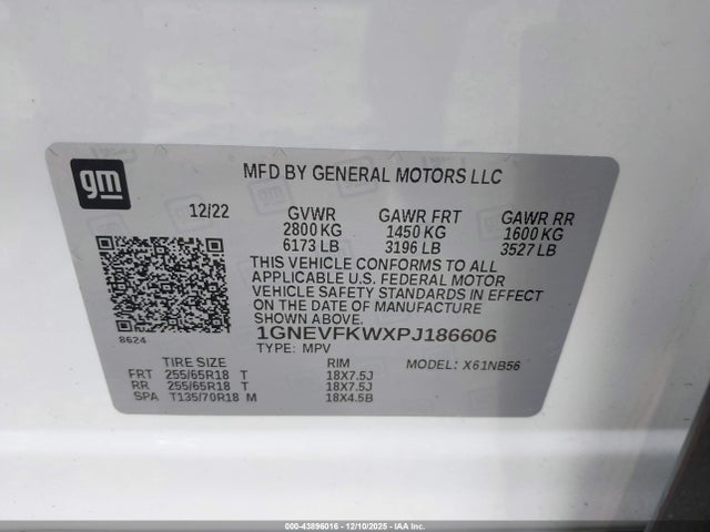 1GNEVFKWXPJ186606 Chevrolet Traverse Awd Ls