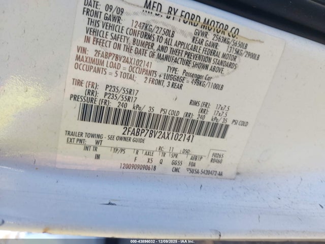 Продаж на аукціоні авто 2010 Ford Crown Victoria Police/police Interceptor, vin: 2FABP7BV2AX102141, номер лоту: 43896032