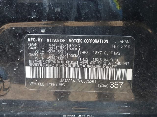 2019 MITSUBISHI OUTLANDER SPORT JA4AP3AU7KU025261 Photo 8