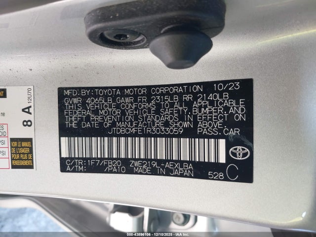 JTDBCMFE1R3033059 Toyota Corolla Hybrid Le