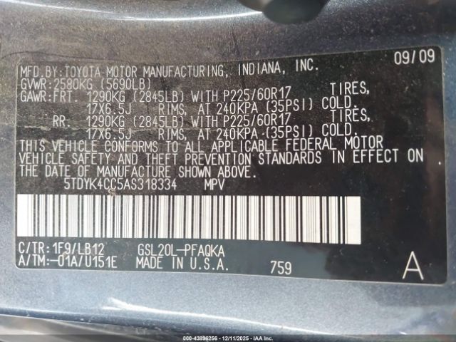 2010 TOYOTA SIENNA 5TDYK4CC5AS318334 Photo 8