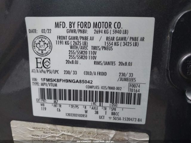 2022 FORD EXPLORER 1FMSK8FH9NGA85042 Photo 8