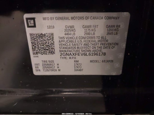 2GNAXFEV6L6196178 Chevrolet Equinox Fwd 1fl