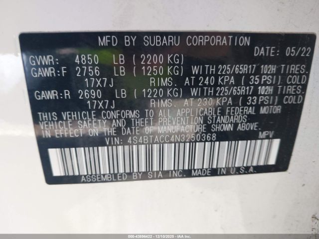 2022 SUBARU OUTBACK 4S4BTACC4N3250368 Photo 8