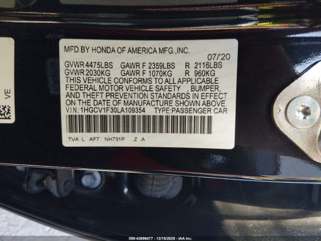 2020 HONDA ACCORD 1HGCV1F30LA109354 Photo 8