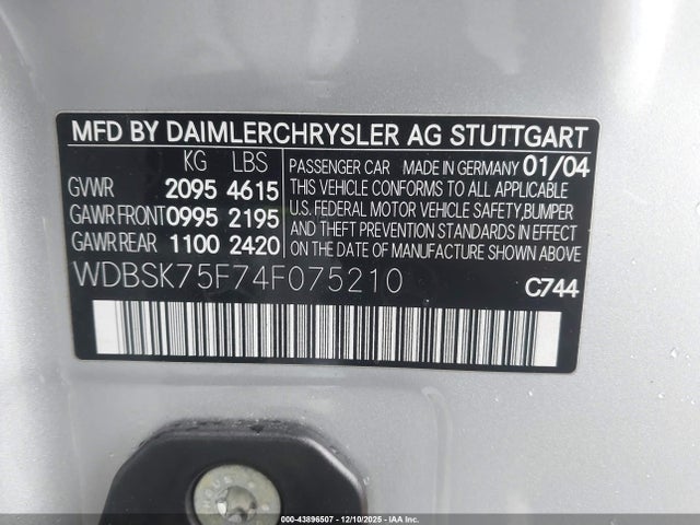 2004 MERCEDES-BENZ SL 500 WDBSK75F74F075210 Photo 8