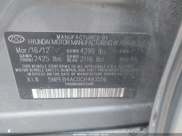 2012 HYUNDAI SONATA 5NPEB4AC0CH493556 Photo 8