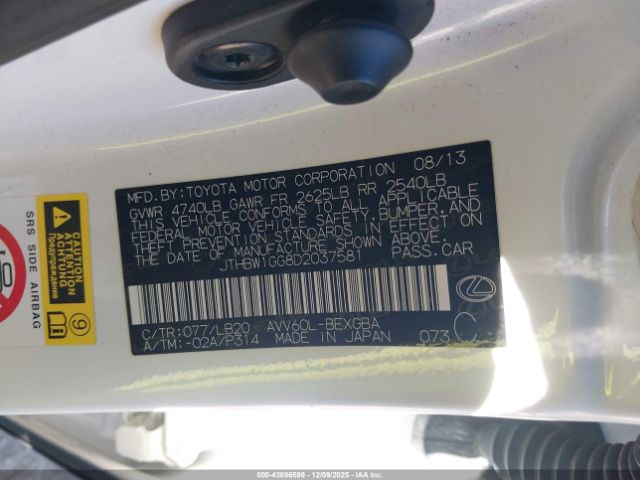 2013 LEXUS ES 300H JTHBW1GG8D2037581 Photo 8