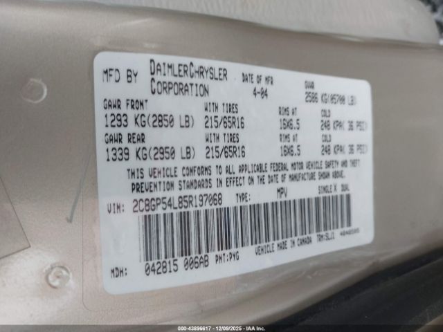 2005 CHRYSLER TOWN & COUNTRY 2C8GP54L85R197068 Photo 8