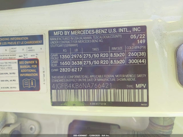 4JGFB4KB6NA766421 Mercedes-Benz Gle 350 4matic