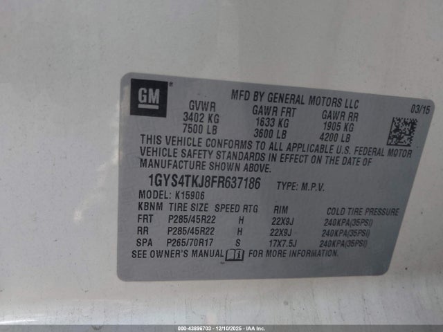 2015 CADILLAC ESCALADE ESV 1GYS4TKJ8FR637186 Photo 8