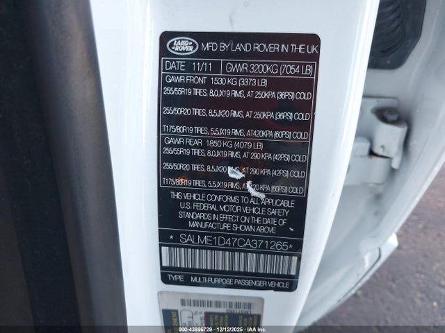 2012 LAND ROVER RANGE ROVER SALME1D47CA371265 Photo 8