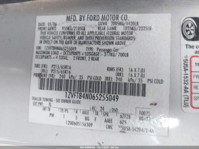 2006 FORD MUSTANG 1ZVFT84N065255049 Photo 8