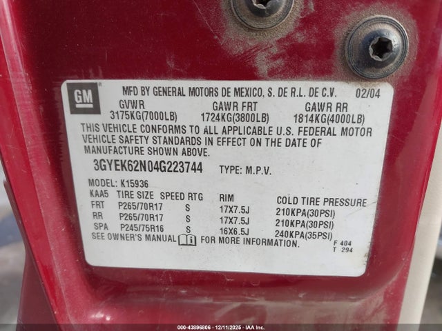 2004 CADILLAC ESCALADE EXT 3GYEK62N04G223744 Photo 8