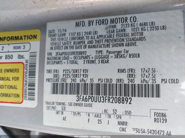 Ford Fusion Hybrid S 2015 3FA6P0UU3FR208892 Image 9