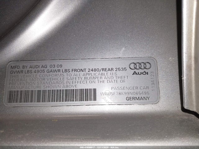 2009 AUDI A4 WAUSF78K99N065495 Photo 8