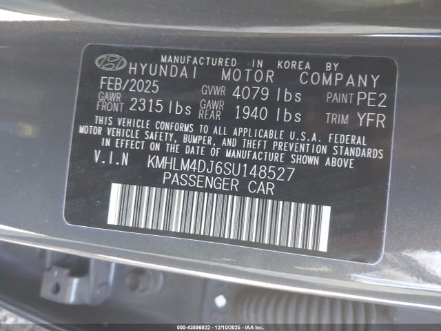 KMHLM4DJ6SU148527 Hyundai Elantra Hybrid Blue