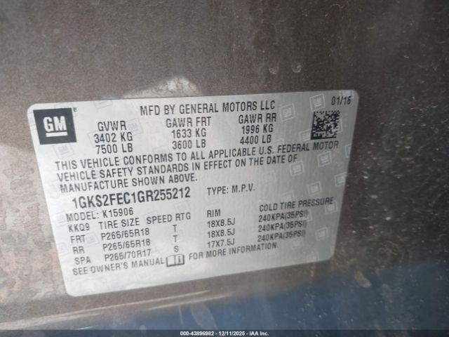 2016 GMC YUKON XL 1GKS2FEC1GR255212 Photo 8