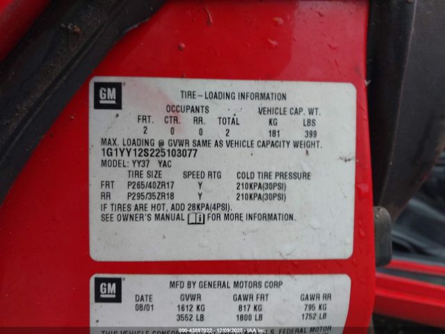 2002 CHEVROLET CORVETTE 1G1YY12S225103077 Photo 8