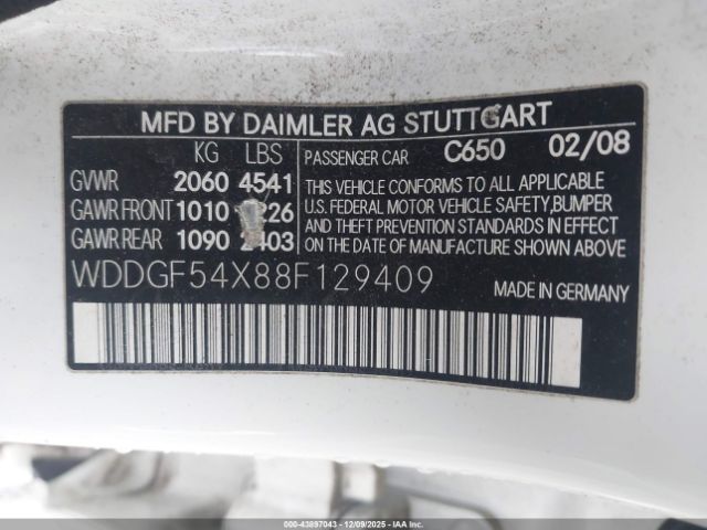 2008 MERCEDES-BENZ C 300 WDDGF54X88F129409 Photo 8