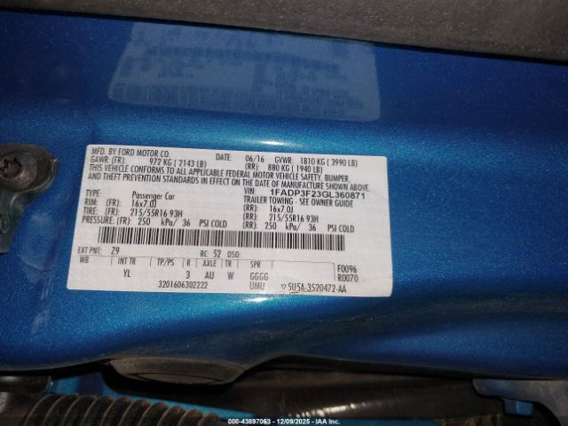 2016 FORD FOCUS 1FADP3F23GL360871 Photo 8