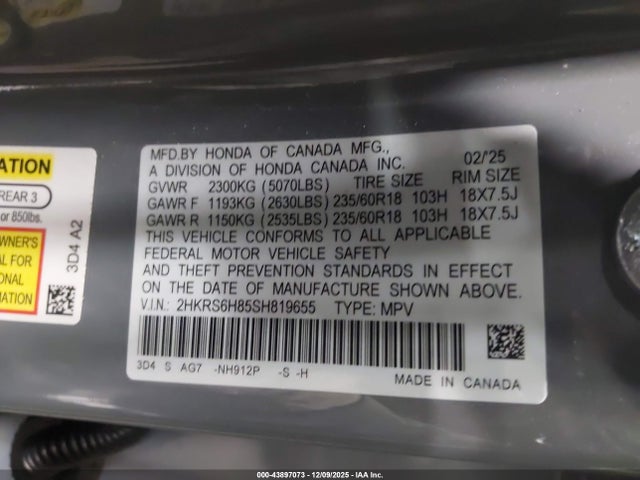 2HKRS6H85SH819655 Honda Cr-v Hybrid Sport-l