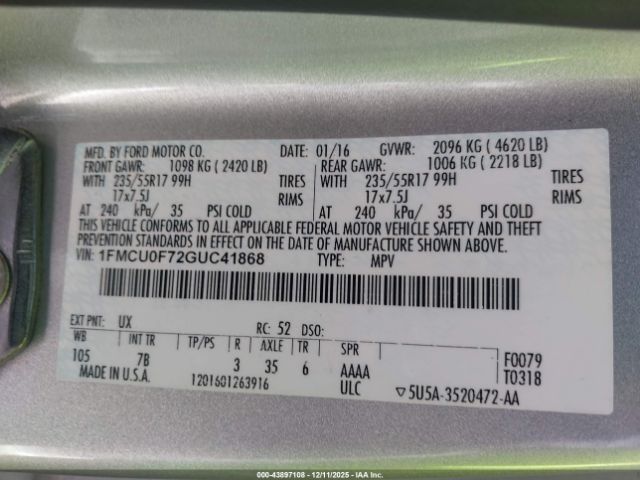 2016 FORD ESCAPE 1FMCU0F72GUC41868 Photo 8