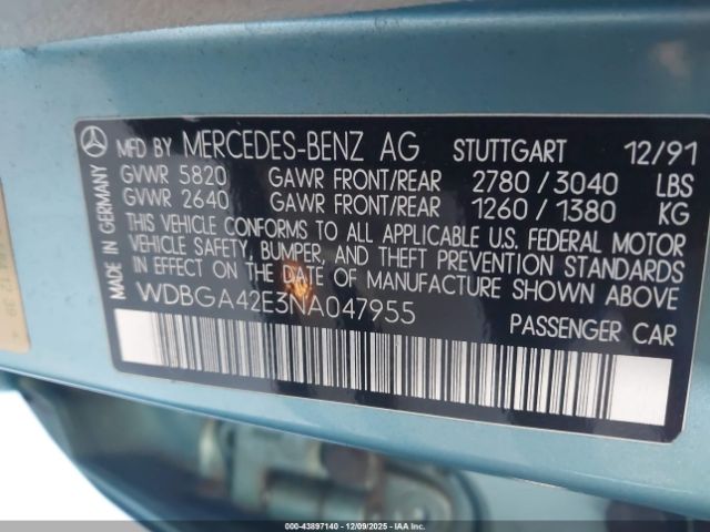 1992 MERCEDES-BENZ 400 WDBGA42E3NA047955 Photo 8