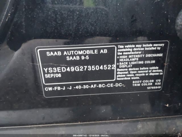 2007 SAAB 9-5 YS3ED49G273504522 Photo 8