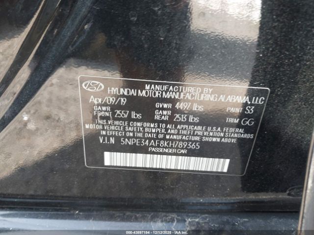 2019 HYUNDAI SONATA 5NPE34AF8KH789365 Photo 8