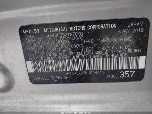 2019 MITSUBISHI OUTLANDER SPORT JA4AR3AU3KU024313 Photo 8