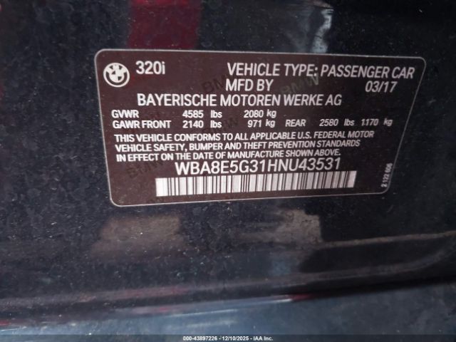 2017 BMW 320I WBA8E5G31HNU43531 Photo 8
