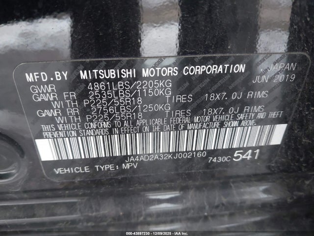 2019 MITSUBISHI OUTLANDER JA4AD2A32KJ002160 Photo 8